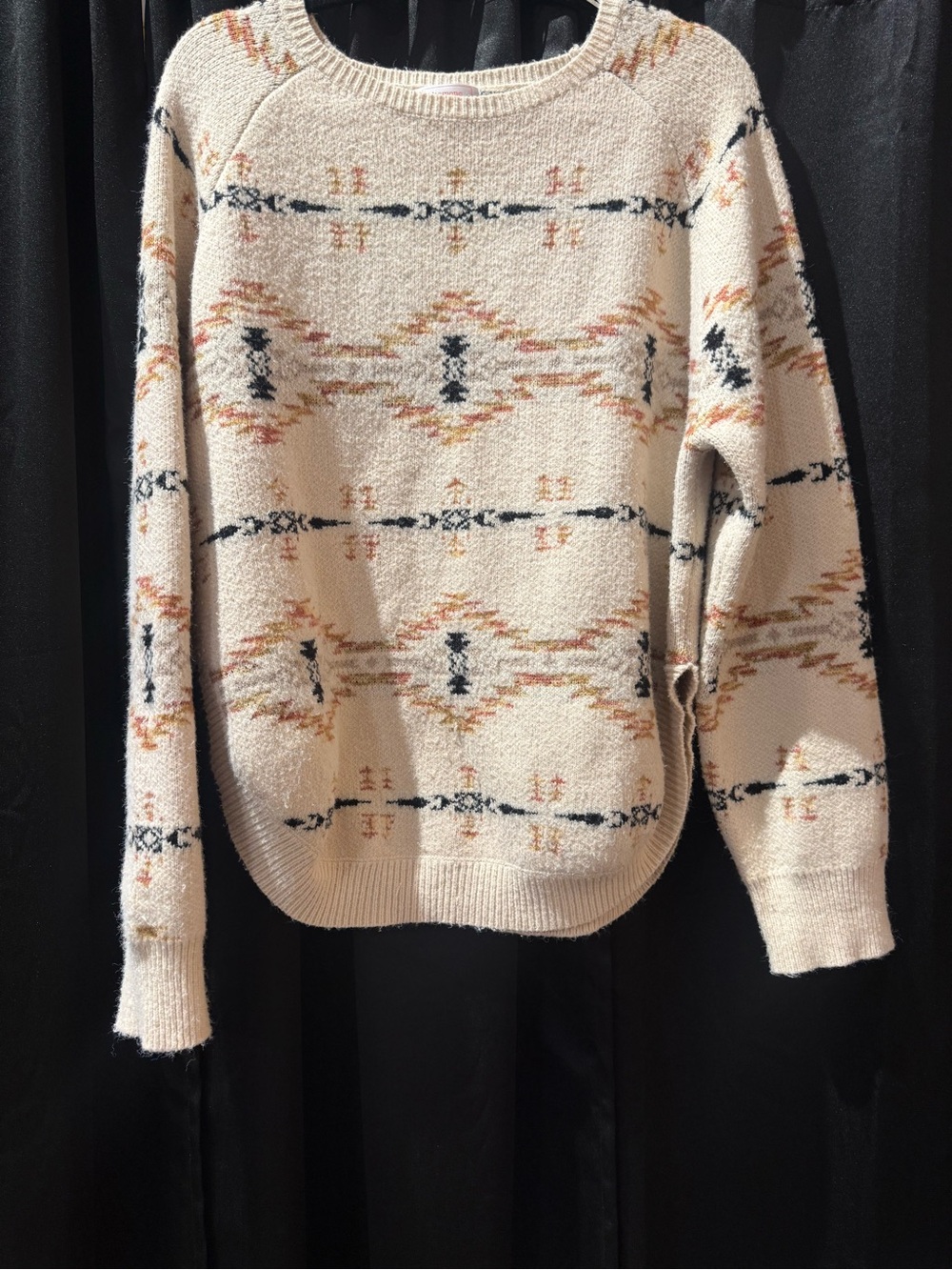 Cream Aztec-Pattern Crewneck Sweater